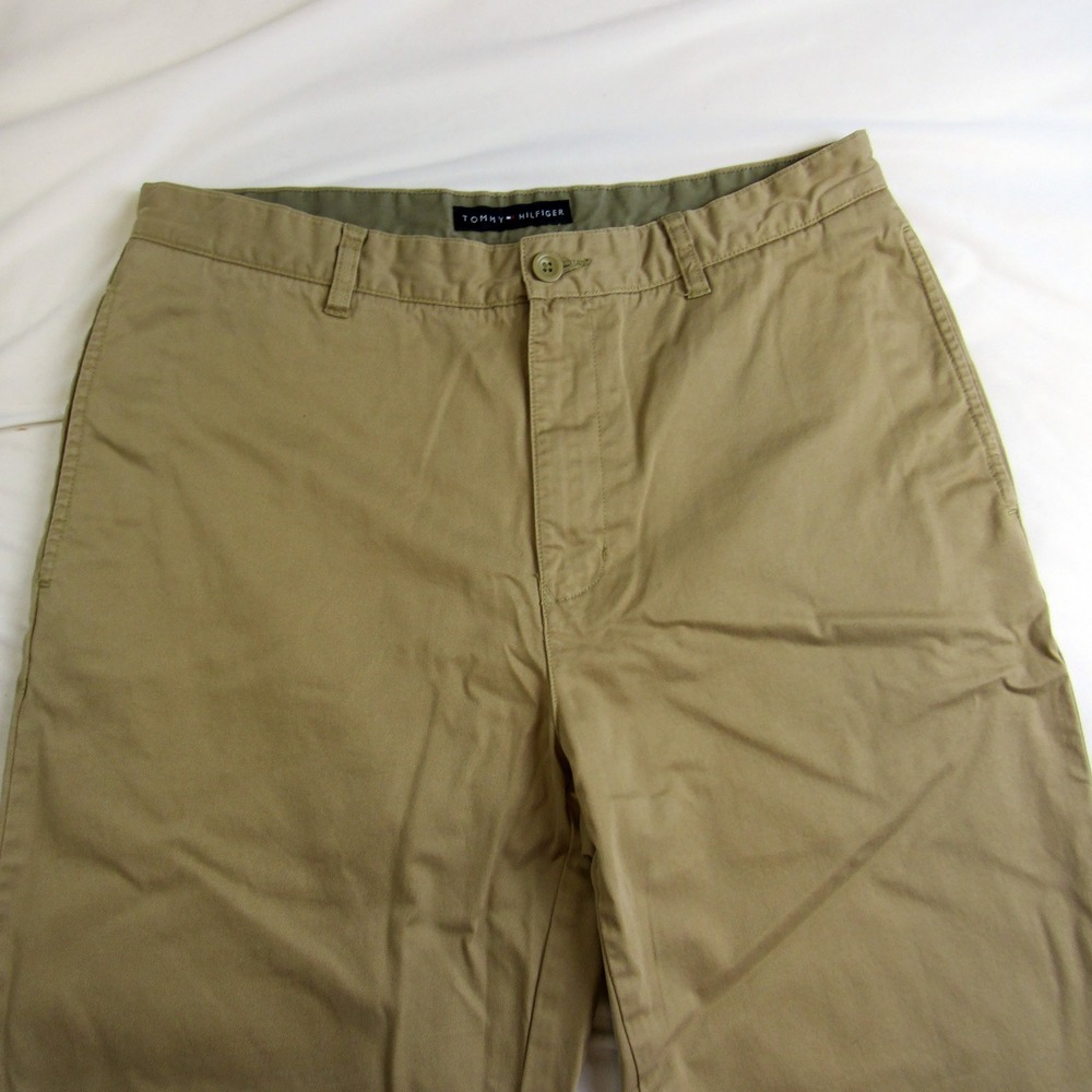Tommy Hilfiger Khaki Chino Pants Tan 100% Cotton Size 33x30 Actual 34x29.5